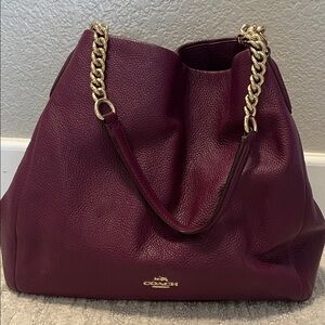 Coach Plum Leather Shoulder Bag with Gold Chain